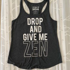 Dark Gray Racerback Yoga Tank “Drop + Give Me Zen”